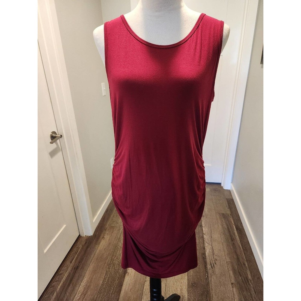 Women's Maternity / Nursing Rouched Midi Red Dress Large Sleeveless